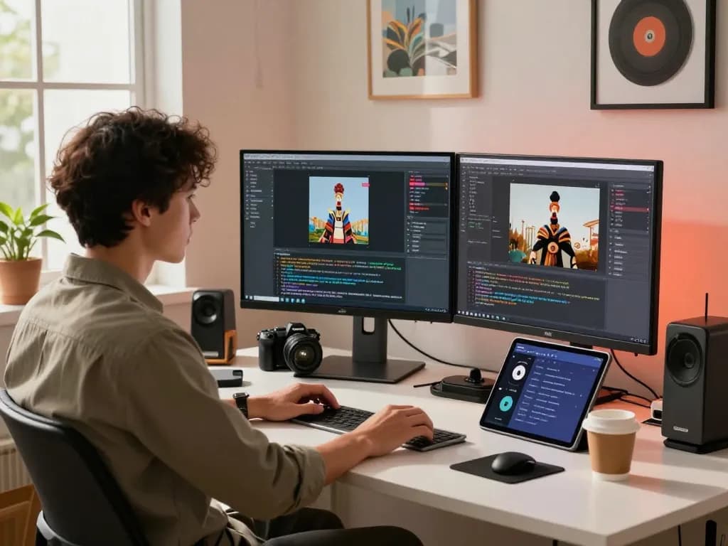 Engaging workspace with AI image to prompt ai generation tools and vibrant atmosphere.