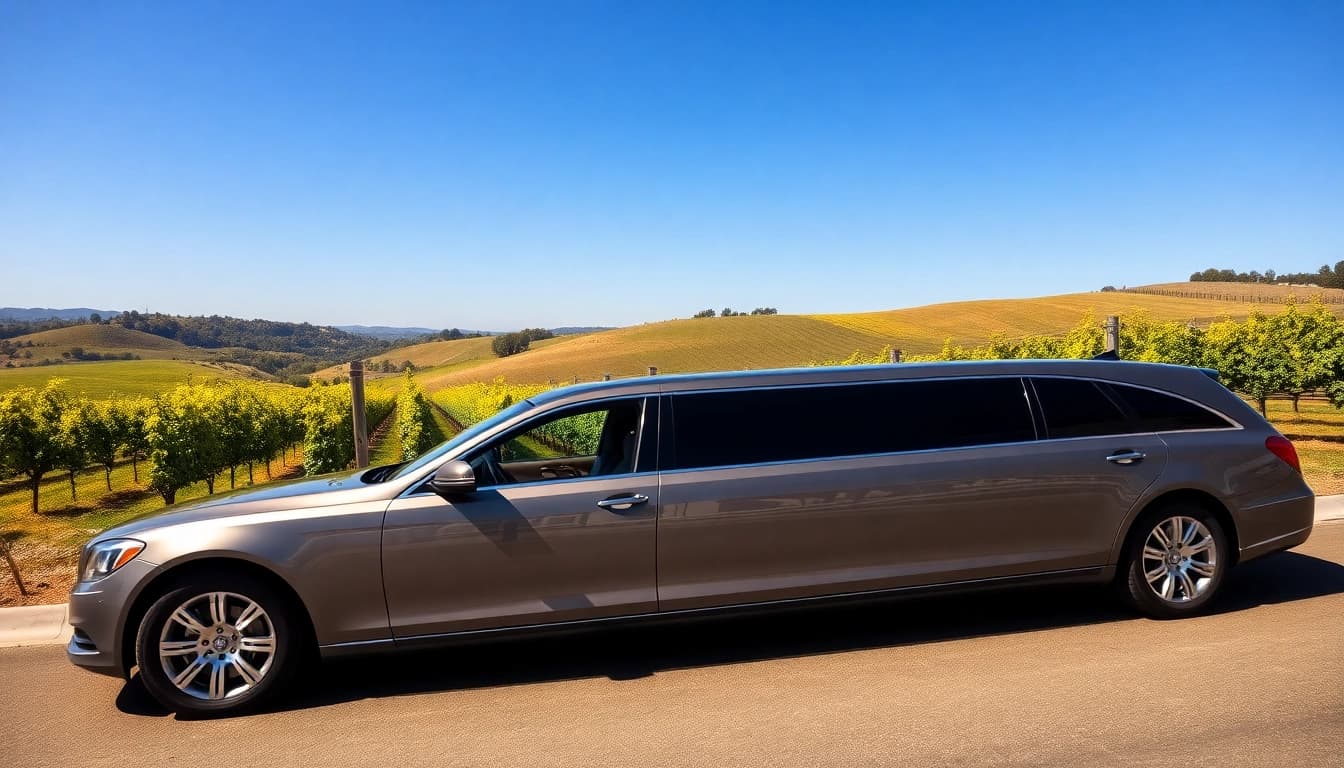 Enjoy a comfortable winery tour limousine amidst breathtaking vineyard landscapes.