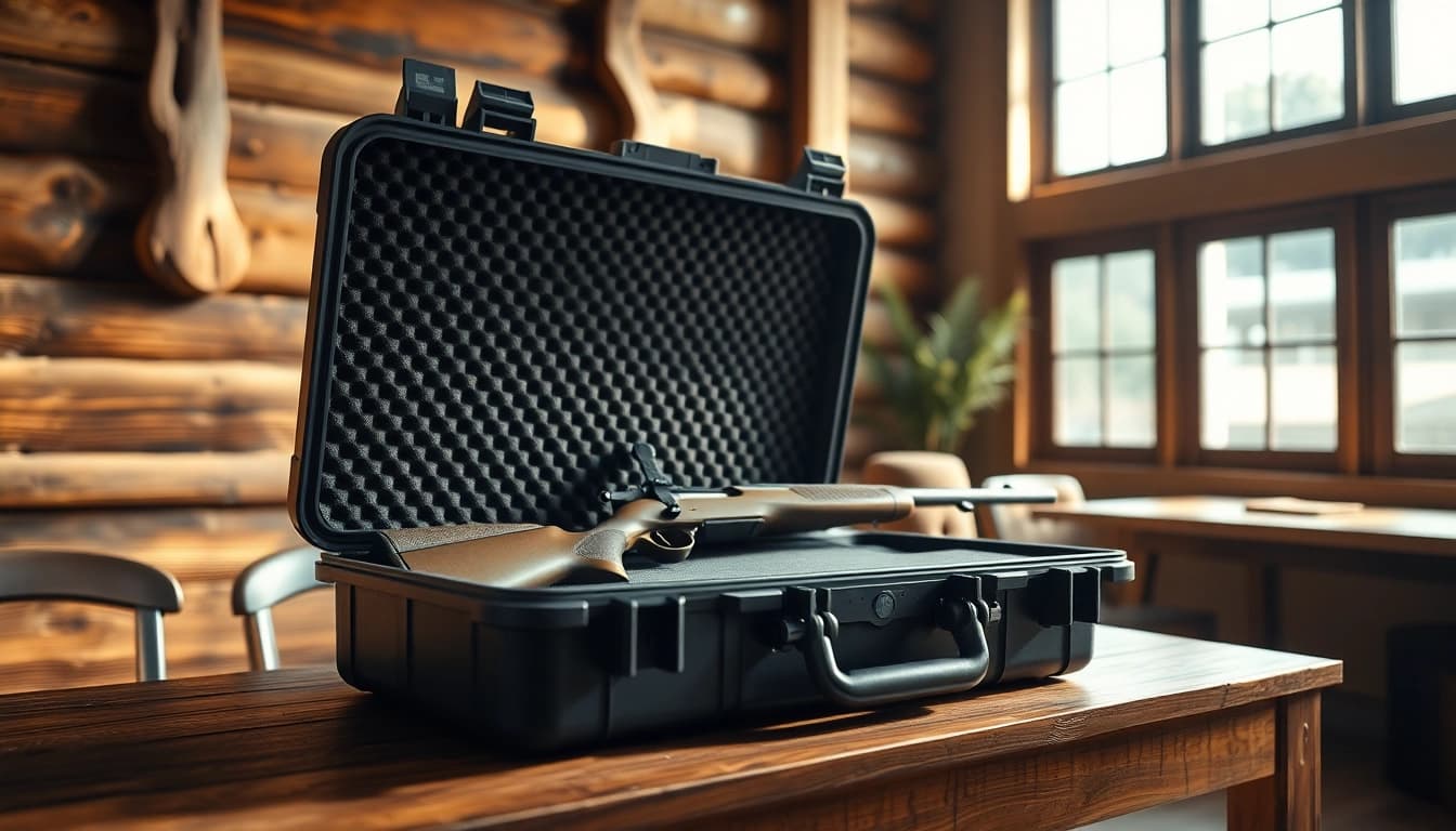 Showcasing a pelican gun case for sale with an open design, highlighting features and quality.