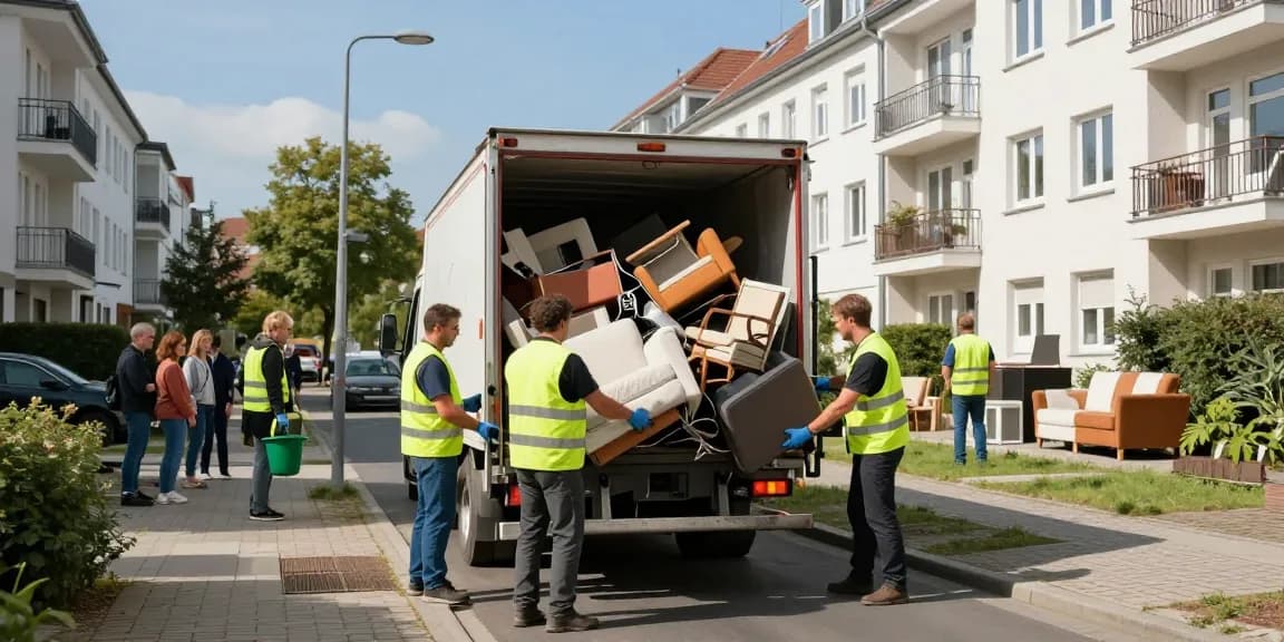 Sperrmüllabholung 80 Euro Berlin team collecting bulky waste in urban setting.