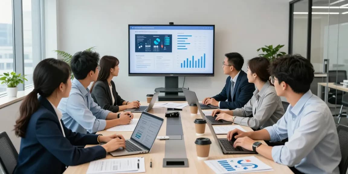 SEO Agency professionals collaborating in a modern office setting, analyzing data for strategic growth.