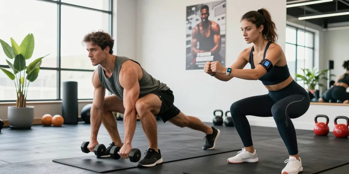 Driada Shop offers high-quality workout gear and supplements in a vibrant gym setting, showcasing fitness enthusiasts in action.