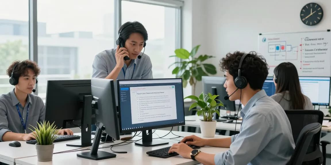 Team providing Telus-Technical-Support in a modern office environment showcasing dynamic collaboration and customer care.