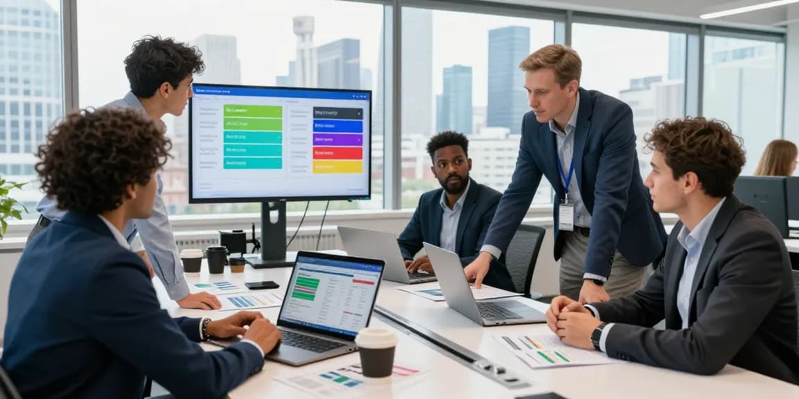 Business energy comparison UK team collaborating around a conference table analyzing energy prices