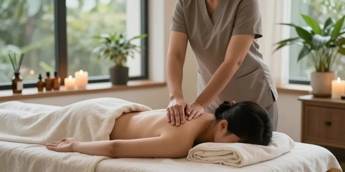 분당스웨디시 마사지가 진행되고 있는 현대적인 스파의 편안한 분위기