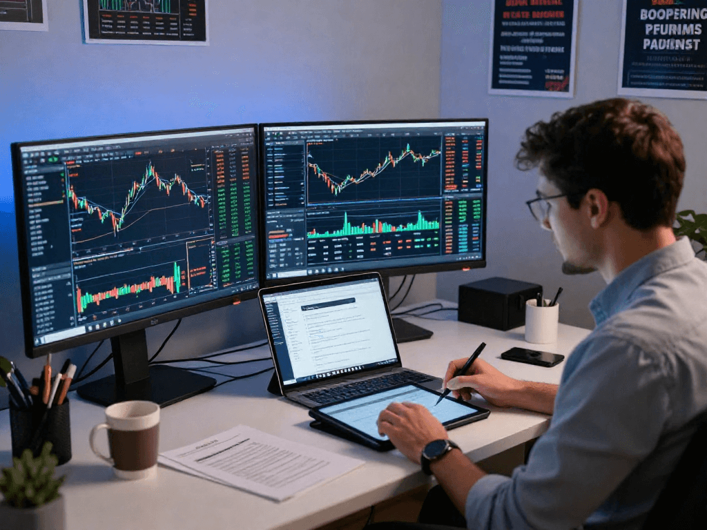 Professional trader using TradingView in a modern office to analyze market data effectively.