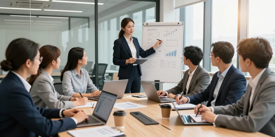 self-employed professionals collaborating in a bright modern office meeting