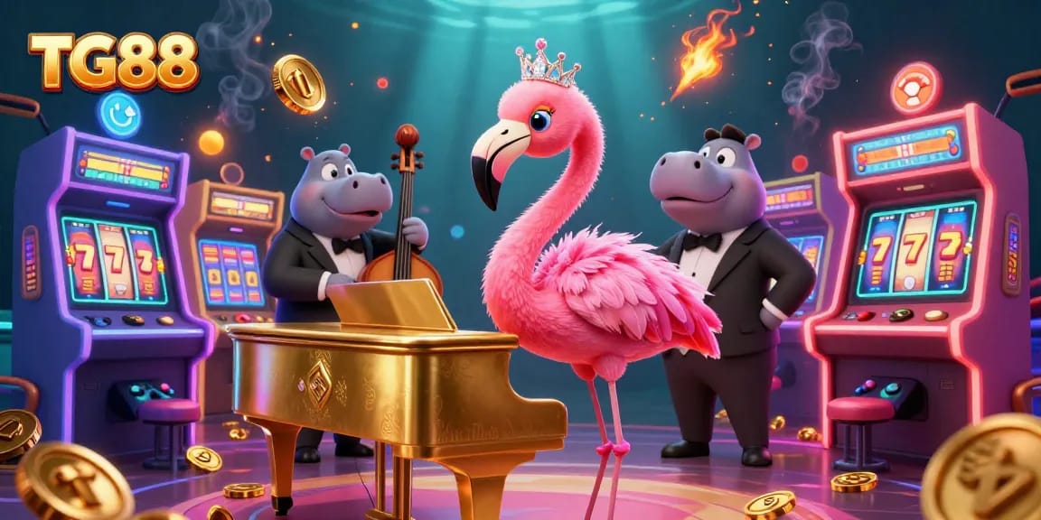 Experience fun at TG88 with colorful 3D casino illustrations showing vibrant games and lively characters.