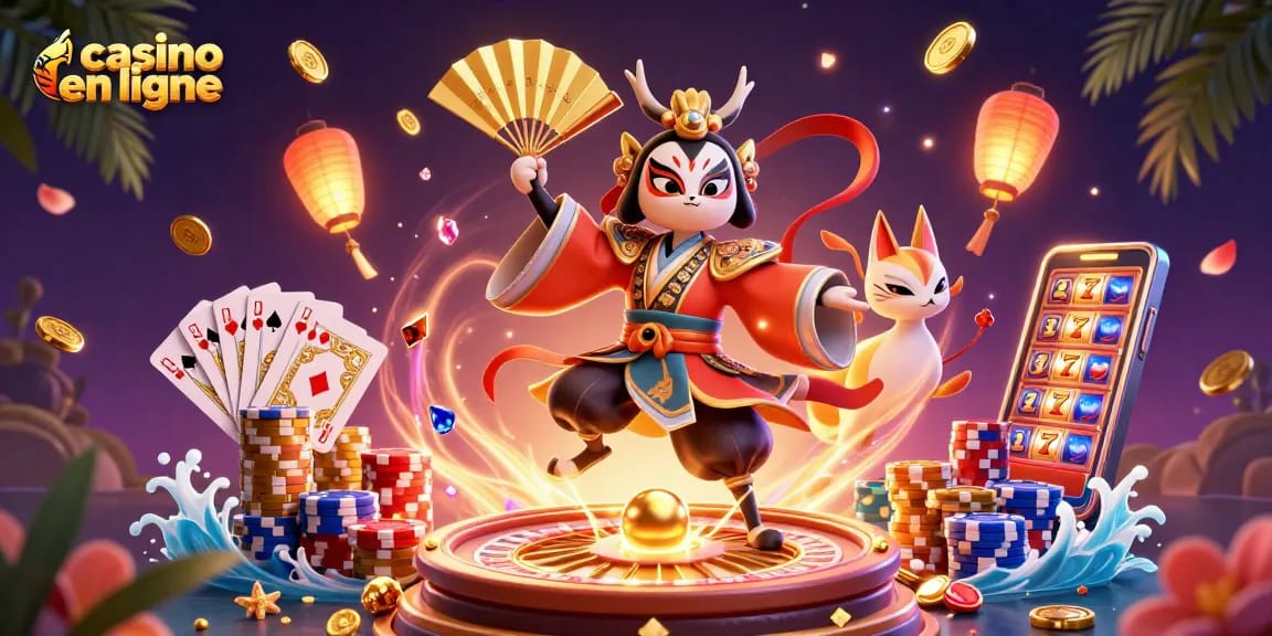 Vivez l'excitation du casino en ligne avec une illustration captivante de guerriers et de jeux