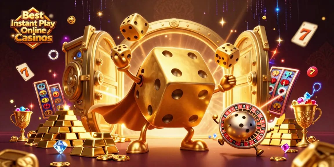 Spin and win at the Best Instant Play Online Casinos featuring a dazzling 3D casino scene.
