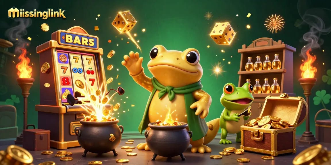 Experience the thrill of the missinglink casino with vibrant games and golden treasures bursting from the scene
