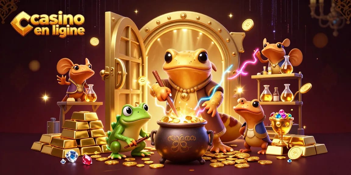 Jouez au casino en ligne avec une illustration de personnages fantastiques transmutant l'or.