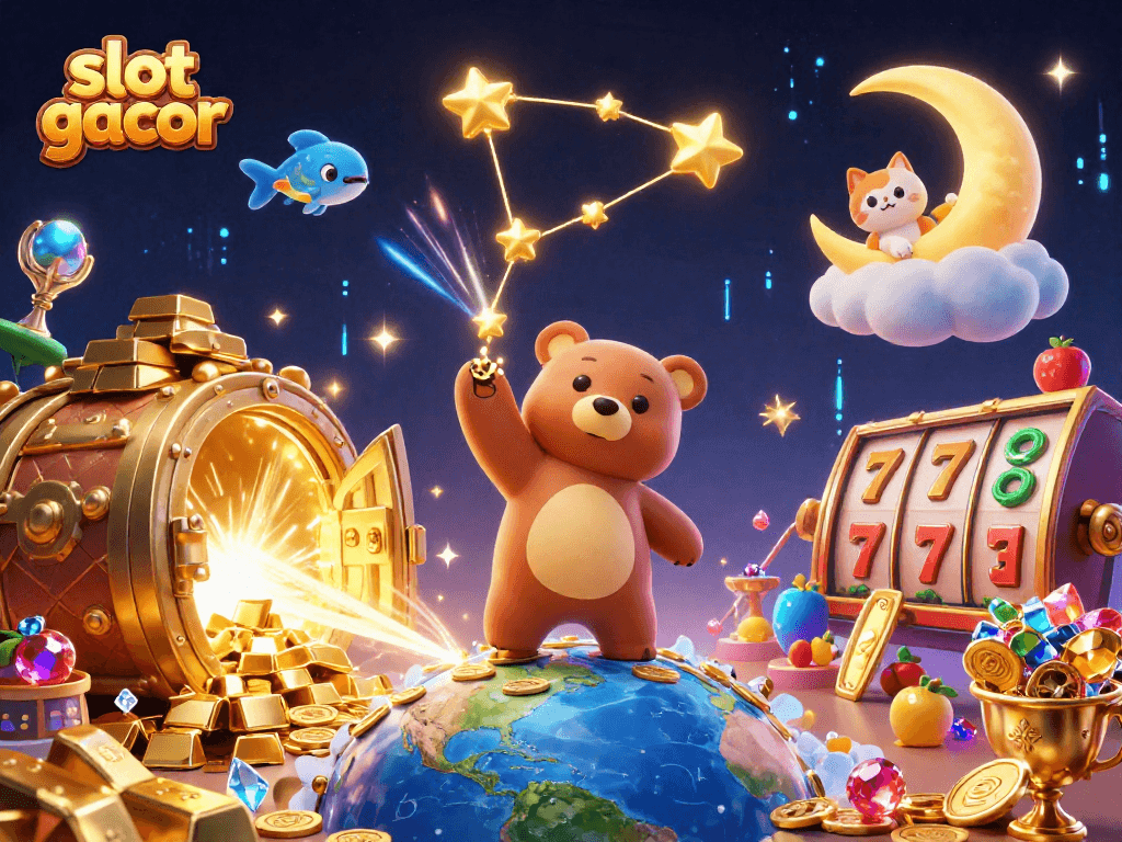 Experience thrilling slot gacor excitement with an enchanting 3D casino digital illustration.