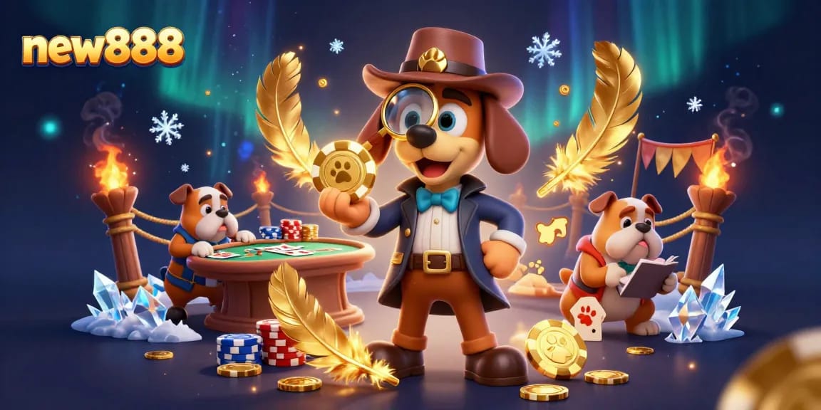 Engage with new888's thrilling poker game, where a detective and his bulldog uncover hidden treasures.