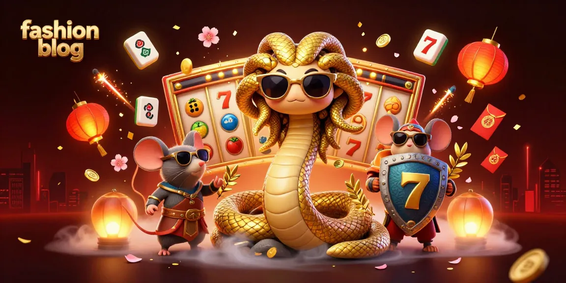 Engaging fashion blog illustration featuring cute Medusa, warrior mouse, and slot games.