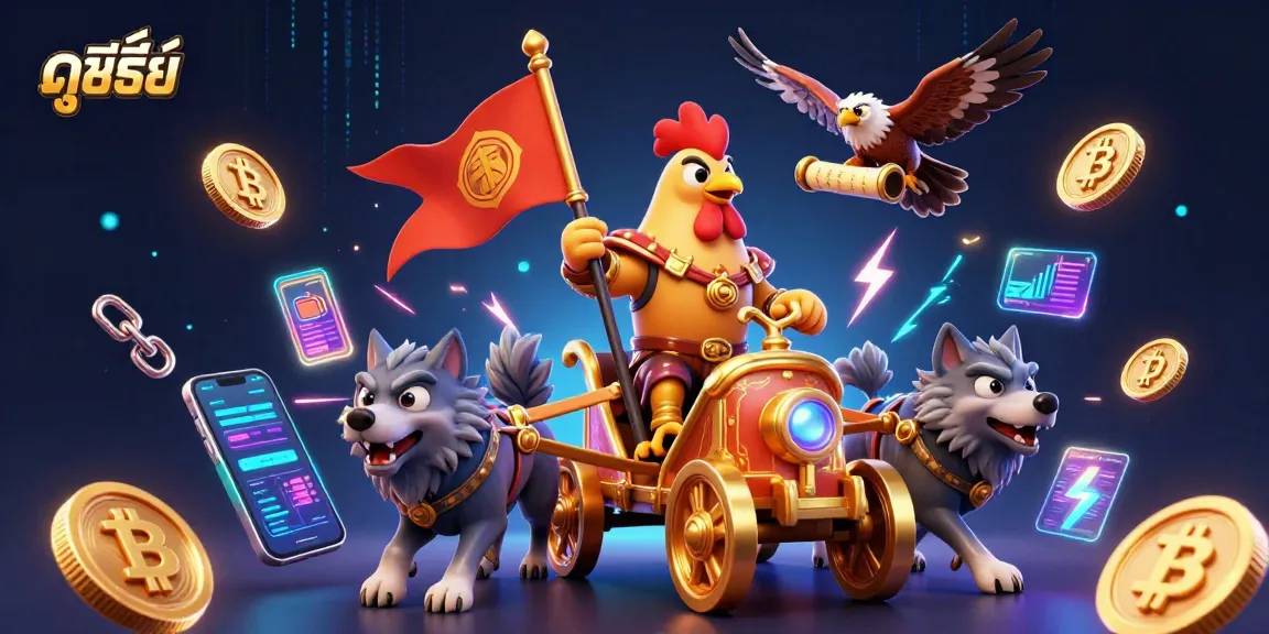 Experience ดูซีรี่ย์ excitement with a cartoon rooster warlord leading a treasure-filled casino adventure.