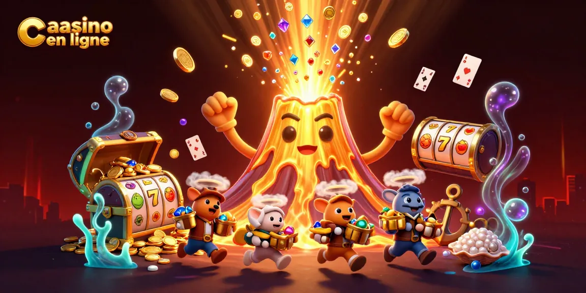 Gagnez avec le casino en ligne grâce à cette illustration vibrante d'un volcan doré et des trésors.