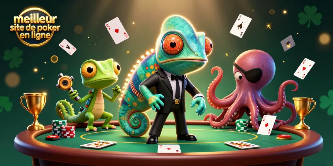 Pariez sur le meilleur site de poker en ligne avec une scène captivante d'agents animés et d'éléments de jeu.