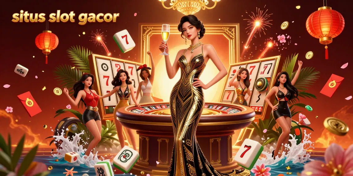 Experience the excitement of situs slot gacor with a glamorous illustration of a real casino scene featuring elegant characters and vibrant gaming elements.