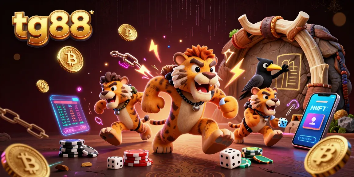 Experience the vibrant world of tg88 as a caveman duo runs a casino filled with crypto coins.
