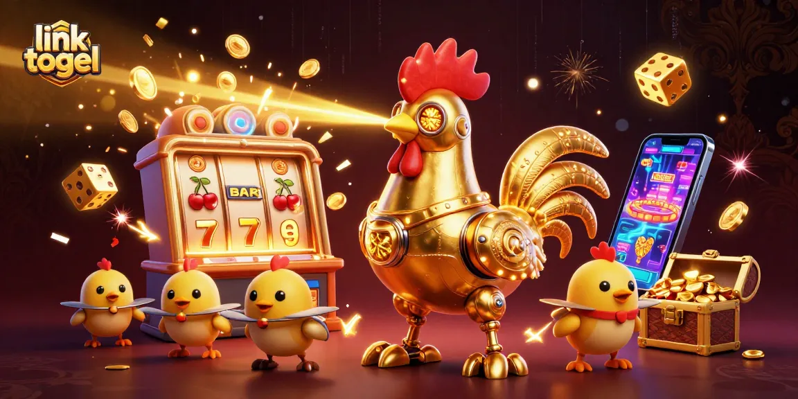 Spin and win with link togel as the golden rooster robot leads a thrilling casino scene!