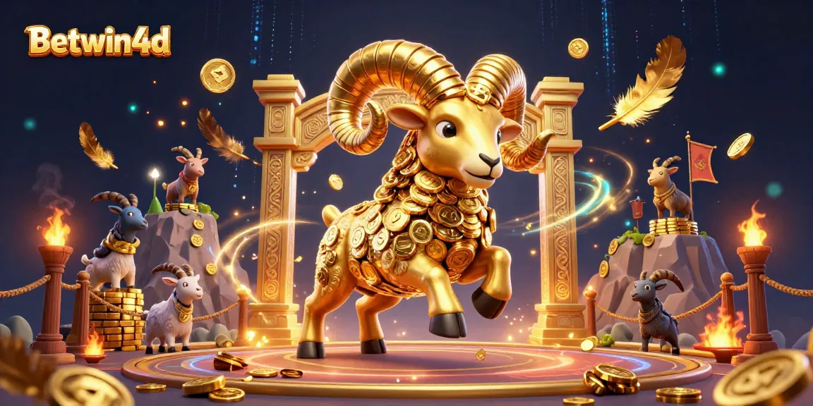 Betwin4d showcases an epic battle scene with a golden ram charging at a gate amidst vibrant casino-themed elements.