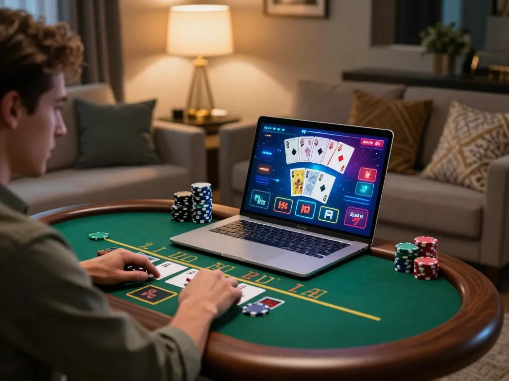 Player enjoying a live dealer blackjack game on 777x while sitting in a stylish home setup.