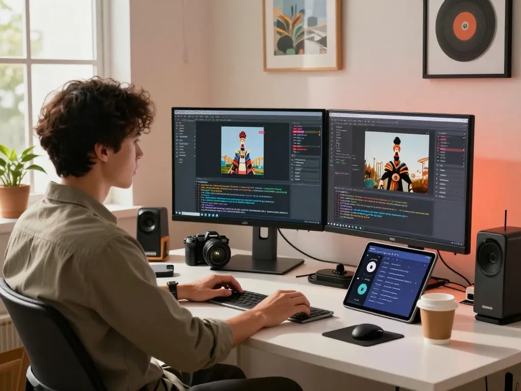 Engaging workspace with AI image to prompt ai generation tools and vibrant atmosphere.