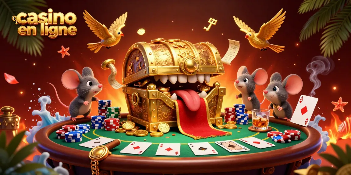 Illustration captivante du casino en ligne avec des personnages de jeu et des éléments de poker.
