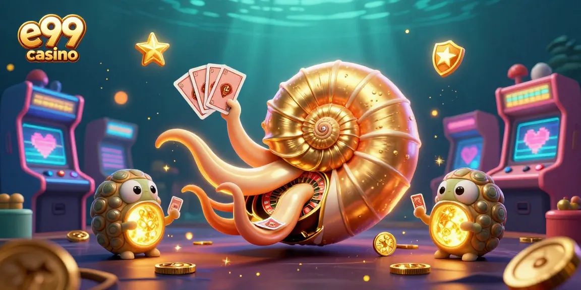 Join the excitement at e99 casino with dynamic 3D illustrations of games and vibrant elements.