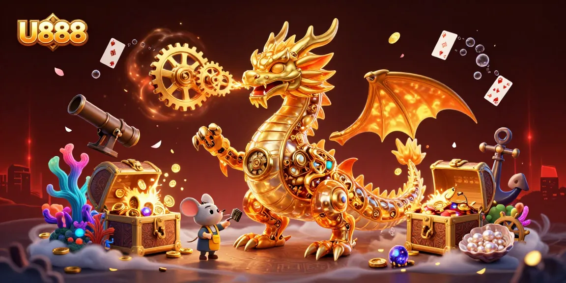 Experience thrill at U888 with a golden dragon and exciting gaming elements underwater.