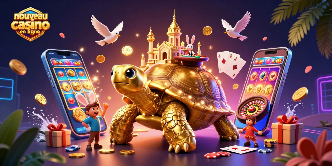 Jouez au nouveau casino en ligne avec la tortue géante et le croupier au table de blackjack.
