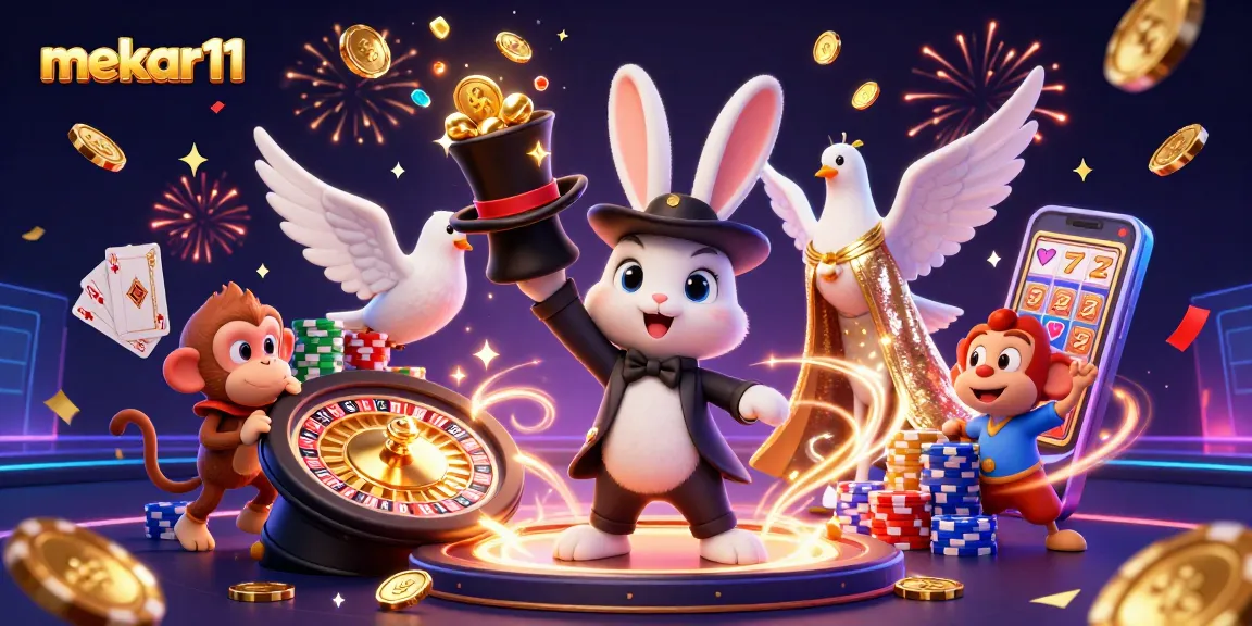 Experience winning moments with mekar11, featuring a dazzling magician rabbit and poker fun.