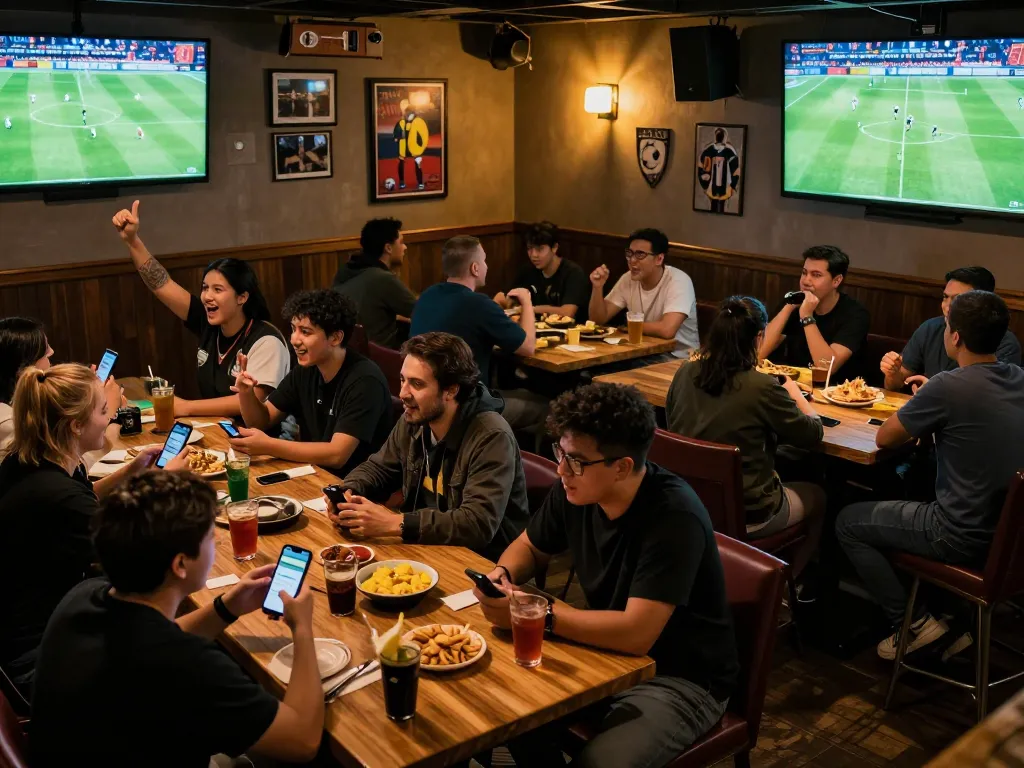 Socolive users engaging in live betting during an exciting soccer match at a sports bar