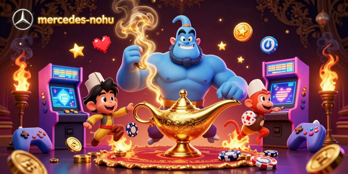 Experience the excitement of mercedes-nohu casino games with a genie and poker chips in a magical scene.