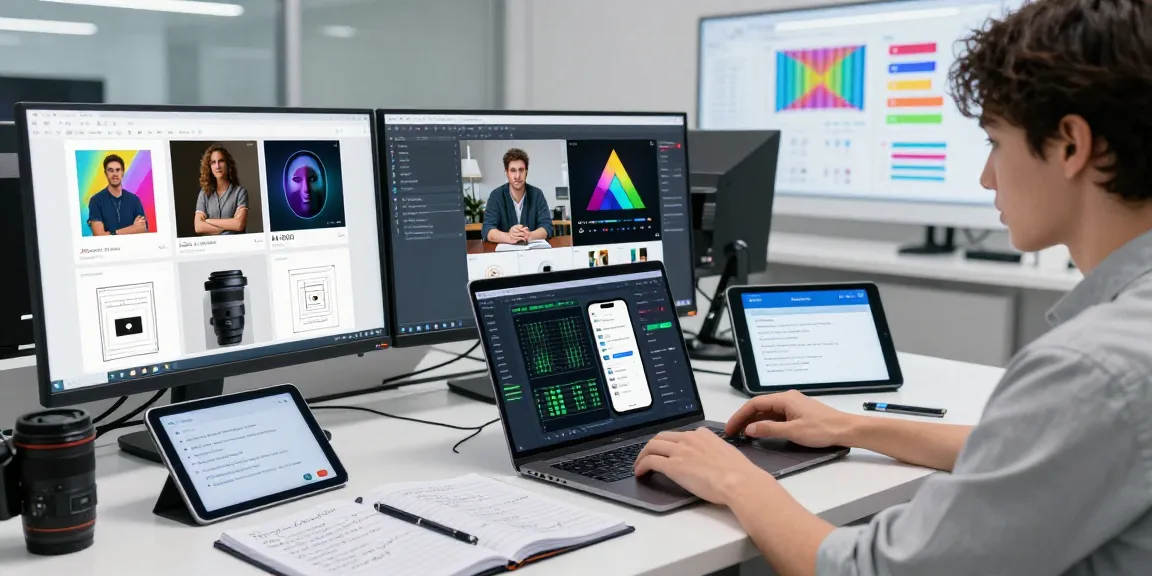 AI image detector analysis on a laptop showing detection metrics and image formats.