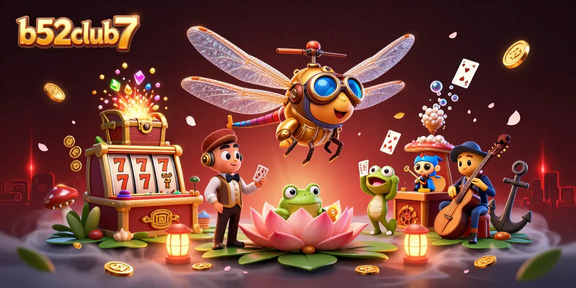 Experience exciting gameplay at b52club7 with a vibrant casino scene featuring animated characters and lush gamified elements.