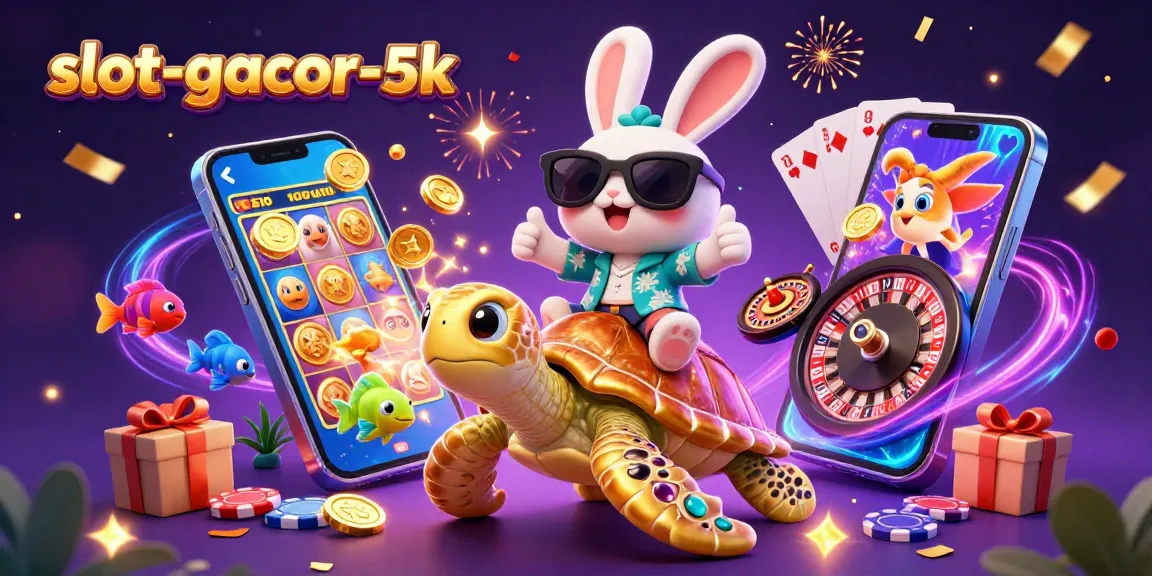 Experience mega wins at slot-gacor-5k with a lucky rabbit and golden turtle amidst vibrant slot game elements!