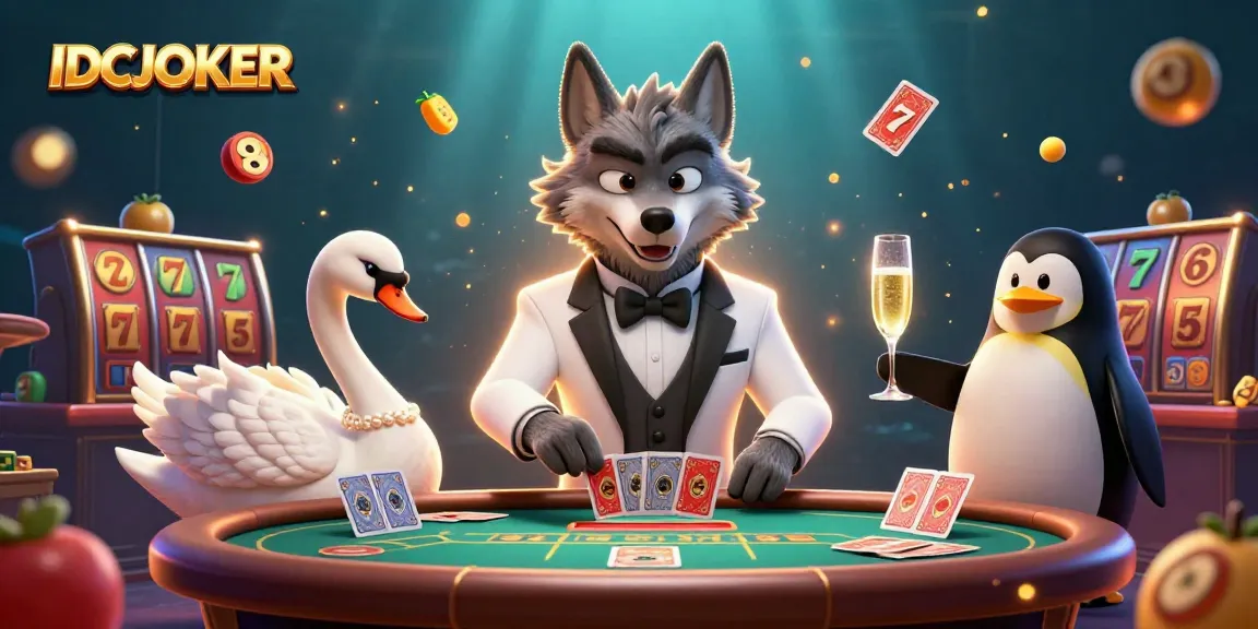 Engage with IDCJOKER for thrilling slot action at a baccarat table illuminated by sophisticated characters.