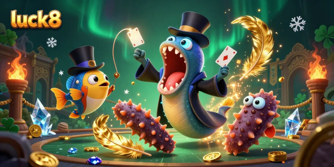 Engage in thrilling gaming at luck8 with a vibrant 3D magical casino illustration.
