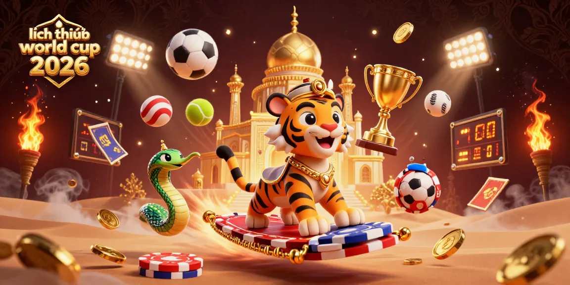 Bet on lịch thi đấu world cup 2026 with immersive 3D elements like sports balls and betting slips.