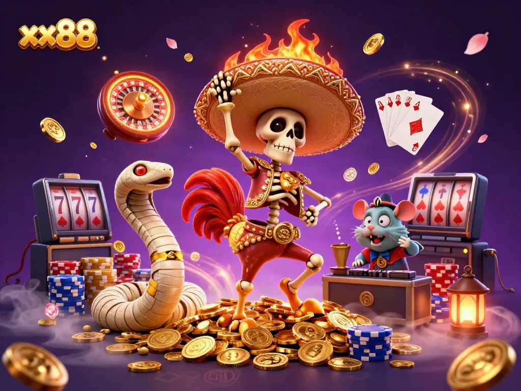 Experience winning excitement at xx88 with vibrant casino characters celebrating a jackpot.