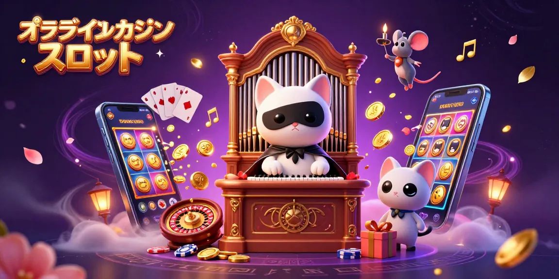 オンラインカジノ スロットの色鮮やかなスロットゲームと幻想的なキャラクターの3Dイラスト