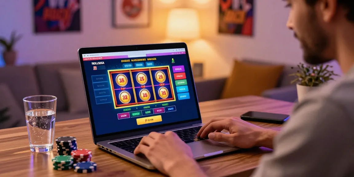 Engaged player at a credit card casino enjoying online gaming in a cozy home office environment.