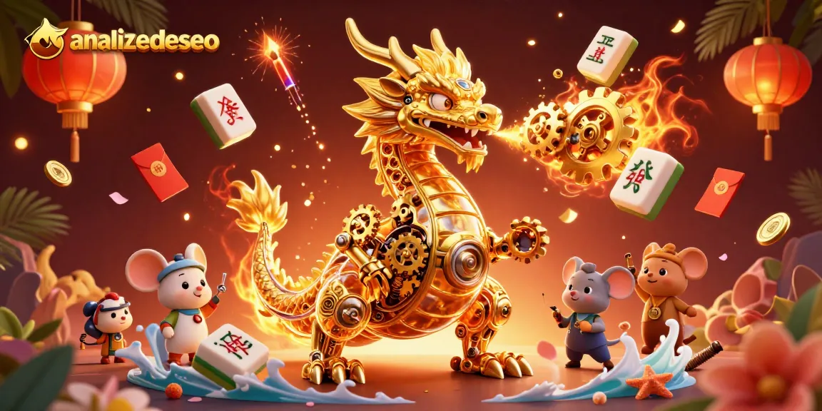 Engage with analisedeseo's vibrant casino magic illustrated by a golden dragon and captivating game elements.