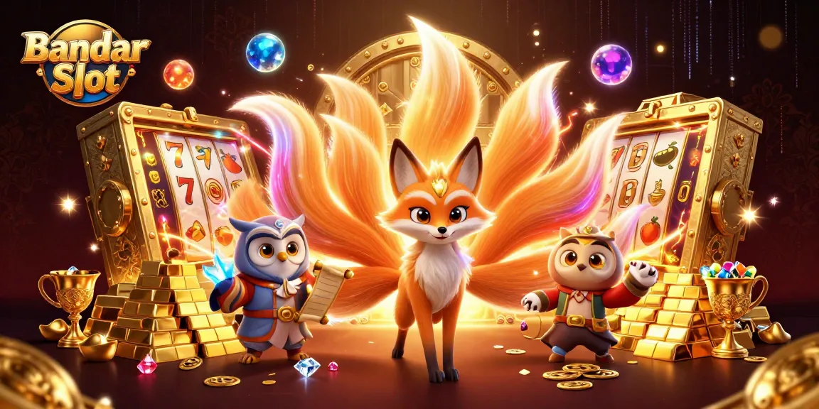 Experience big wins at Bandar Slot with vibrant characters and dynamic casino elements showcasing jackpots.