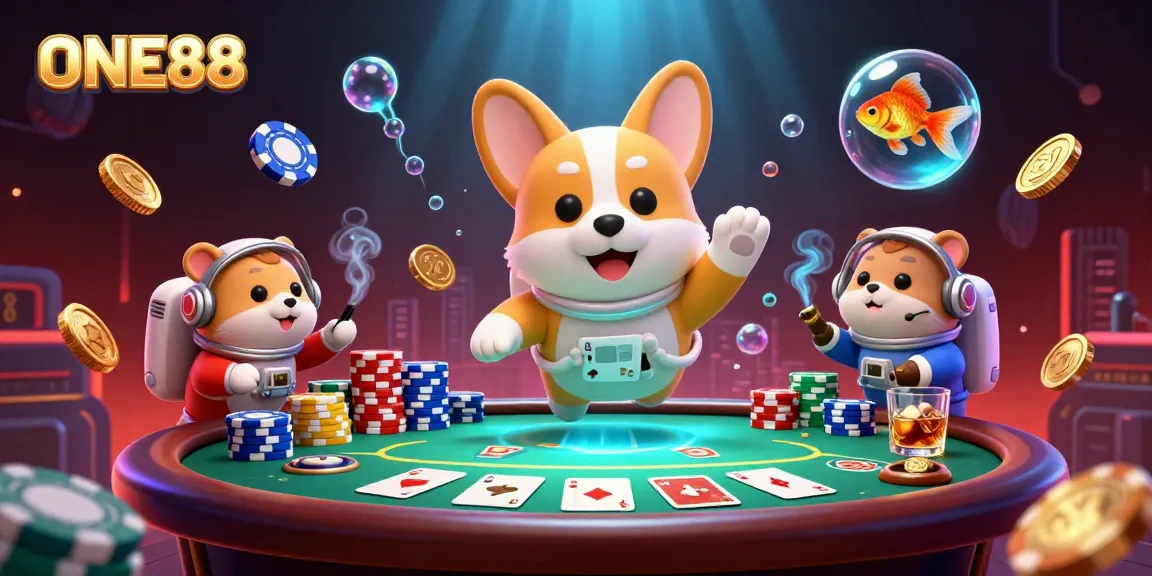 Experience top-tier gaming at ONE88 with a vibrant space-themed casino scene showcasing unique characters.