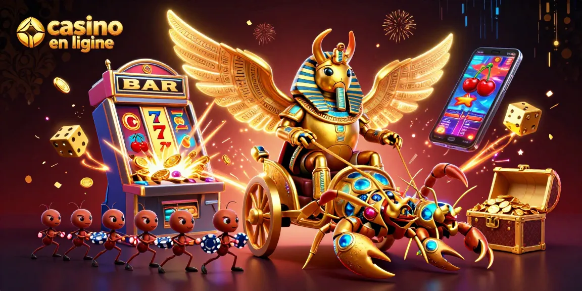 Plongez dans le monde du casino en ligne avec cette illustration dynamique de jeux de casino riches.