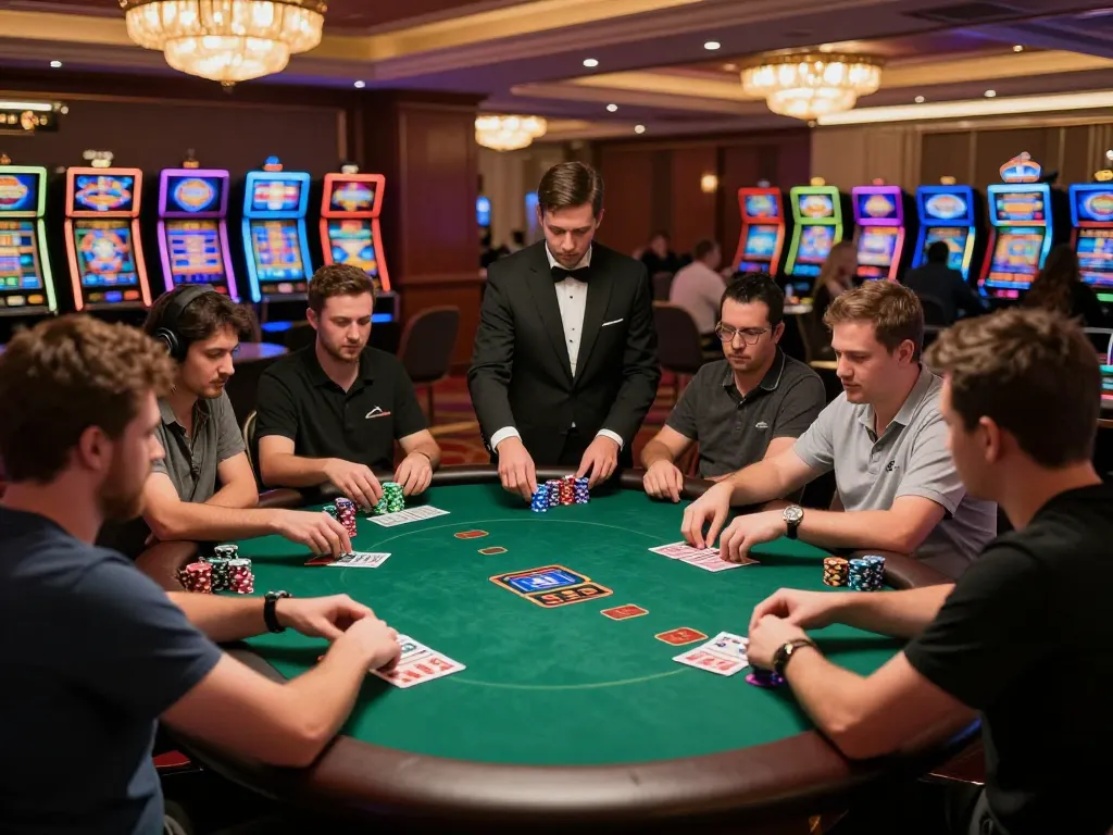 Players engaging in a high-stakes poker game at LLwin, showcasing an exciting casino atmosphere.
