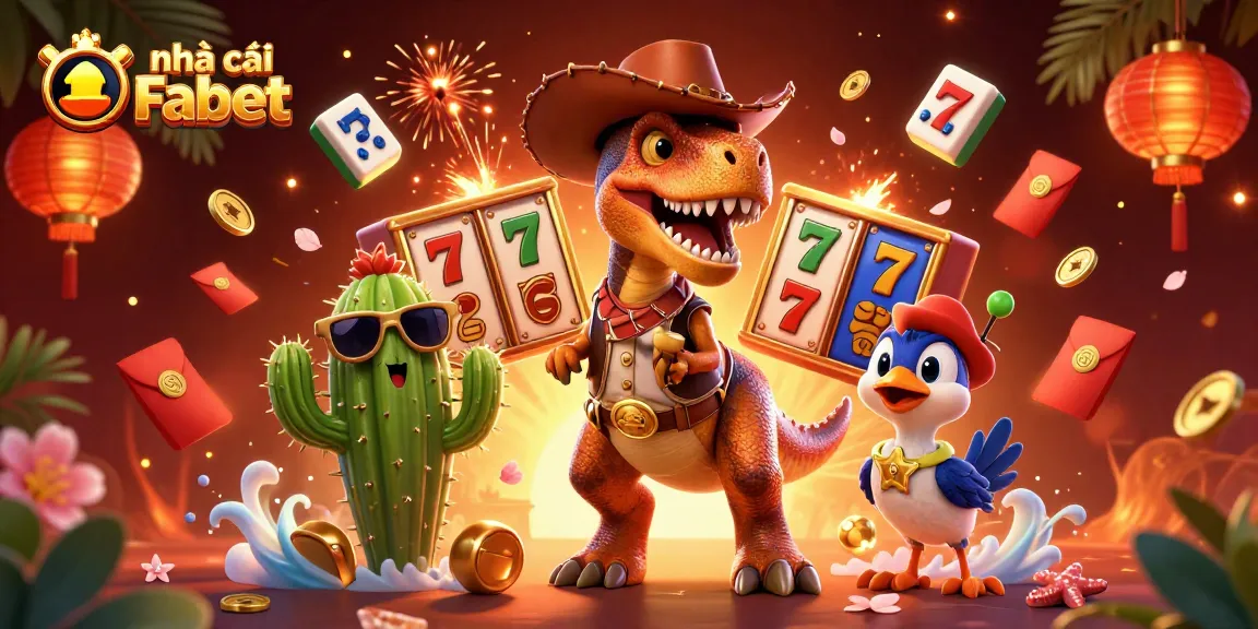 Engage with nhà cái Fabet through dynamic slots and vibrant casino elements in an exciting illustration.